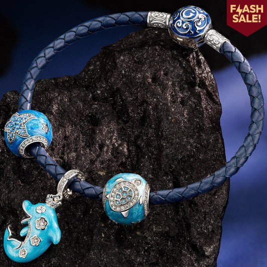 gona- Sterling Silver Dolphin Dawn Charms Bracelet Set In White Gold Plated (Includes bracelet and all charms shown)