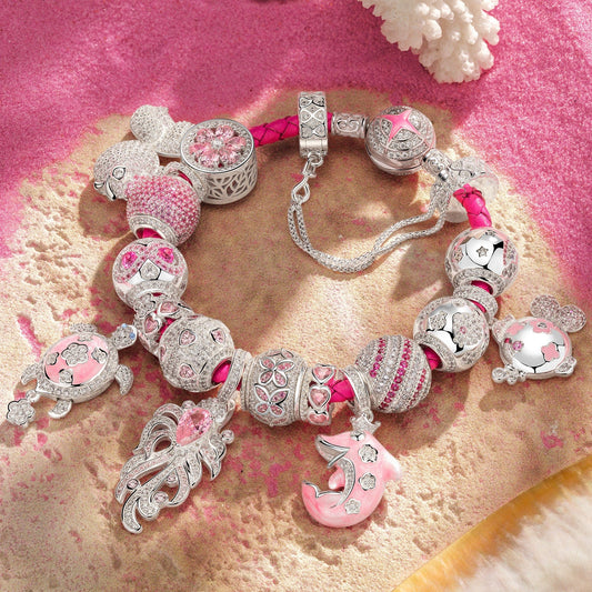 gona- Sterling Silver Pastel Oceanic Dreams Charms Bracelet Set In White Gold Plated (Includes bracelet and all charms shown)
