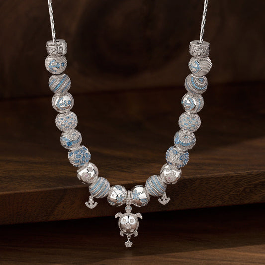 gona- Sterling Silver Classic Bamboo Chain Necklace Coastal Dreams Charms Necklace Set In White Gold Plated