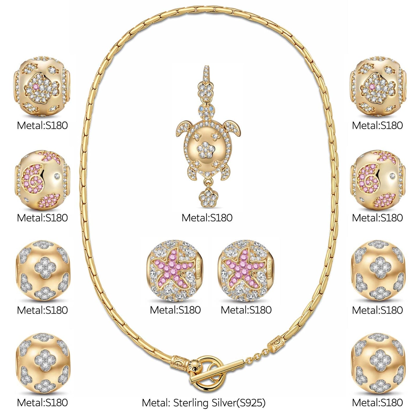 💖 Today's Exclusive Deal: Sterling Silver Classic Bamboo Chain Necklace Coastal Luck Charms Necklace Set In 14K Gold Plated