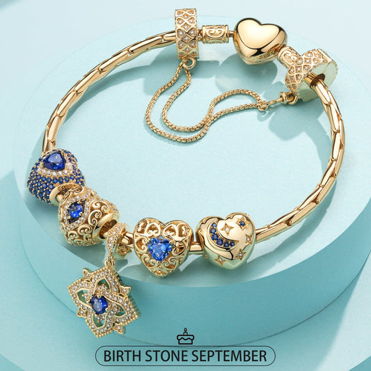 gona- Mystic Hues September Sapphire Tarnish-resistant Silver Charms Bracelet Set In 14K Gold Plated (Includes bracelet and all charms shown)