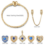 Mystic Hues September Sapphire Tarnish-resistant Silver Charms Bracelet Set In 14K Gold Plated (Includes bracelet and all charms shown)