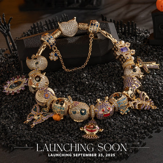 gona- Sterling Silver Spooktacular Charms Bracelet Set With Enamel In 14K Gold Plated (Includes bracelet and all charms shown)
