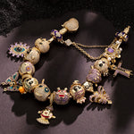Sterling Silver Spooktacular Charms Bracelet Set With Enamel In 14K Gold Plated (Includes bracelet and all charms shown)