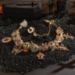 Sterling Silver Spooktacular Charms Bracelet Set With Enamel In 14K Gold Plated (Includes bracelet and all charms shown)