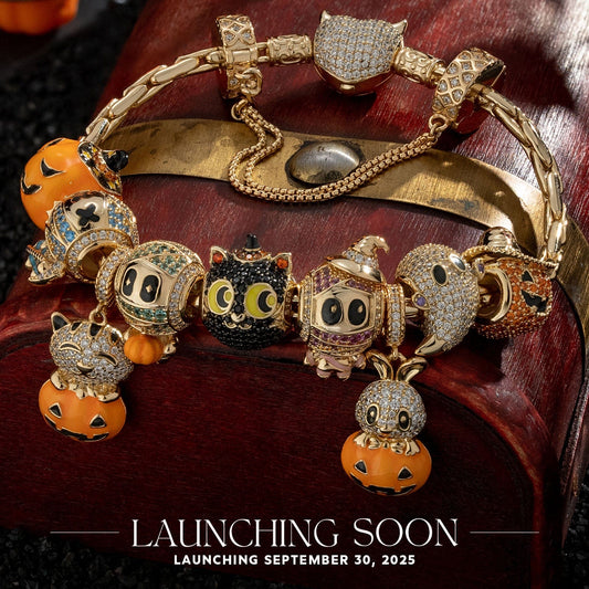 gona- Sterling Silver Whimsical Darkness Charms Bracelet Set With Enamel In 14K Gold Plated (Includes bracelet and all charms shown)