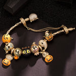 Sterling Silver Whimsical Darkness Charms Bracelet Set With Enamel In 14K Gold Plated (Includes bracelet and all charms shown)