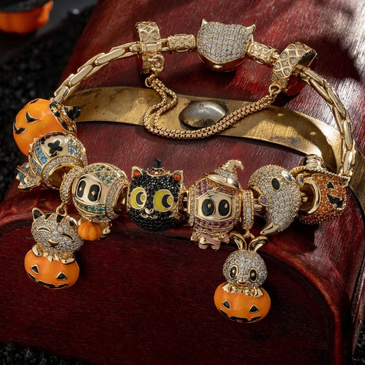 gona- Sterling Silver Whimsical Darkness Charms Bracelet Set With Enamel In 14K Gold Plated (Includes bracelet and all charms shown)