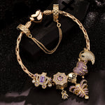 Sterling Silver Playful Phantoms Charms Bracelet Set With Enamel In 14K Gold Plated (Includes bracelet and all charms shown)
