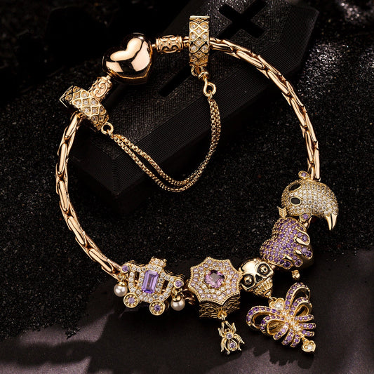 gona- Sterling Silver Playful Phantoms Charms Bracelet Set With Enamel In 14K Gold Plated (Includes bracelet and all charms shown)