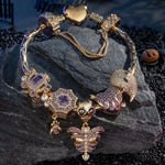 Sterling Silver Playful Phantoms Charms Bracelet Set With Enamel In 14K Gold Plated (Includes bracelet and all charms shown)