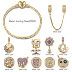 Sterling Silver Mystic Midnight Charms Bracelet Set With Enamel In 14K Gold Plated (Includes bracelet and all charms shown)