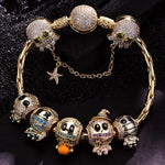 Sterling Silver Mummy Mischief Charms Bracelet Set With Enamel In 14K Gold Plated (Includes bracelet and all charms shown)