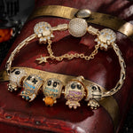 Sterling Silver Mummy Mischief Charms Bracelet Set With Enamel In 14K Gold Plated (Includes bracelet and all charms shown)