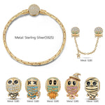 Sterling Silver Mummy Mischief Charms Bracelet Set With Enamel In 14K Gold Plated (Includes bracelet and all charms shown)