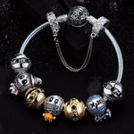 Sterling Silver Macabre Mummies Charms Bracelet Set With Enamel In Two-Tone Plating (Includes bracelet and all charms shown)