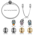 Sterling Silver Macabre Mummies Charms Bracelet Set With Enamel In Two-Tone Plating (Includes bracelet and all charms shown)