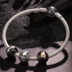 Sterling Silver Men's Shadow Hunter Western Charms Bracelet Set With Enamel In White Gold Plated (Includes bracelet and all charms shown)