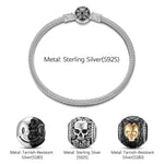Sterling Silver Men's Shadow Hunter Western Charms Bracelet Set With Enamel In White Gold Plated (Includes bracelet and all charms shown)