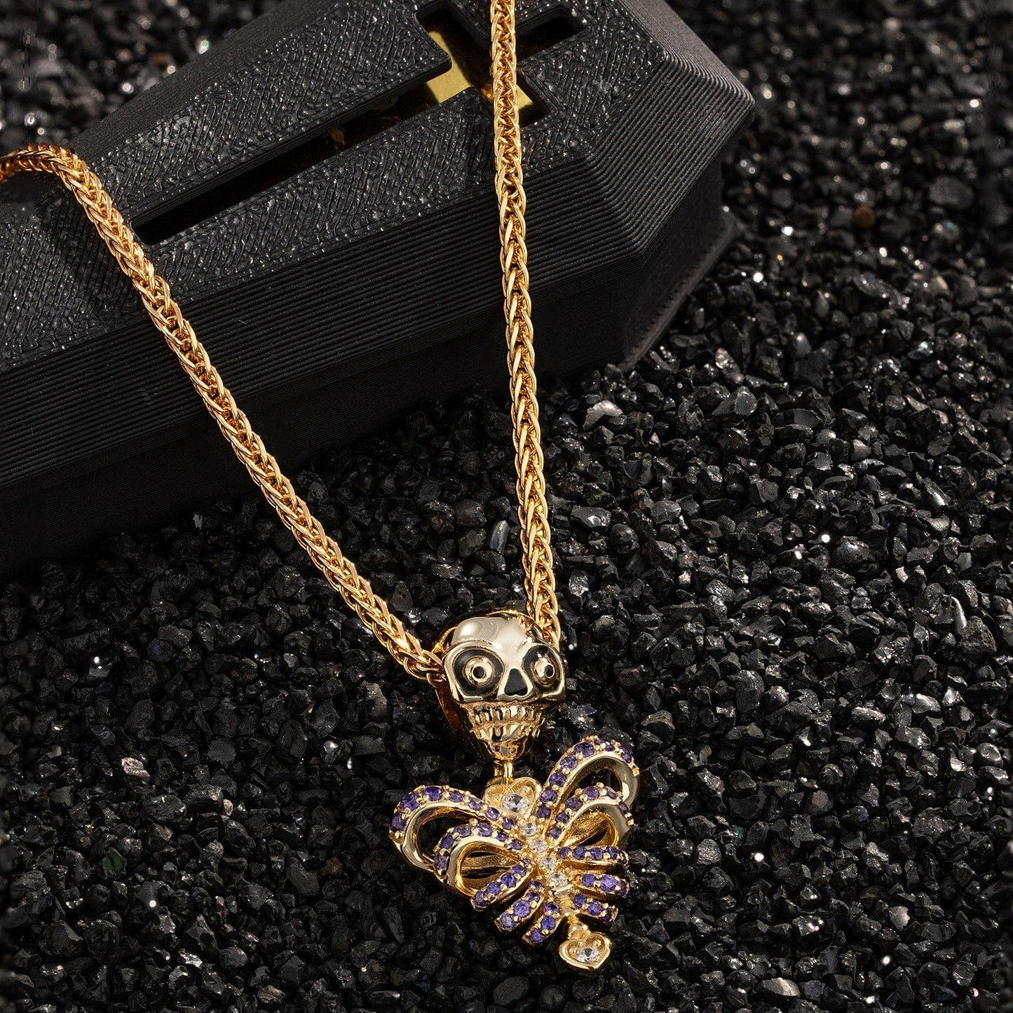 Sterling Silver Bone Heart Charms Necklace Set With Enamel In 14K Gold Plated