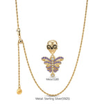 Sterling Silver Bone Heart Charms Necklace Set With Enamel In 14K Gold Plated