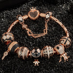 Sterling Silver Crimson Skull Charms Bracelet Set With Enamel In Rose Gold Plated (Includes bracelet and all charms shown)
