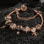 Sterling Silver Crimson Skull Charms Bracelet Set With Enamel In Rose Gold Plated (Includes bracelet and all charms shown)