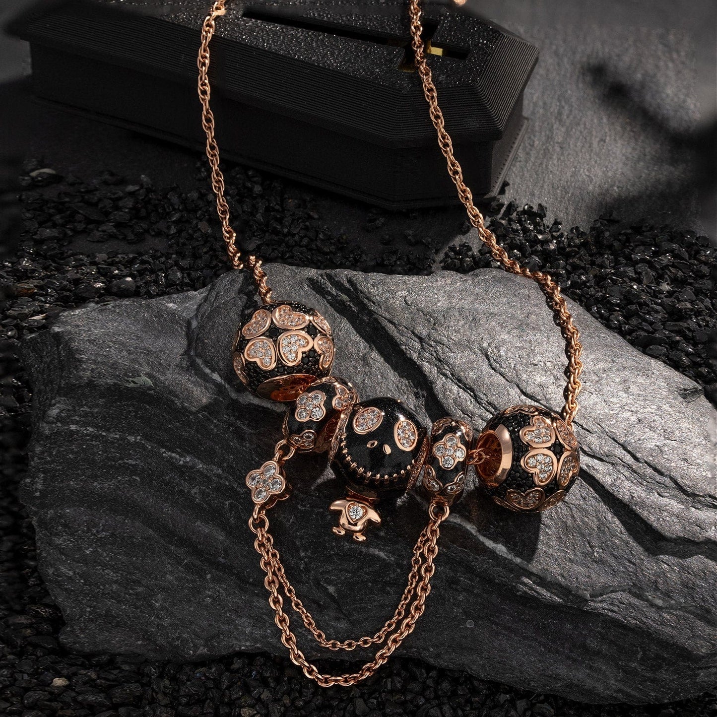 Sterling Silver Spectral Shine Charms Necklace Set With Enamel In White Gold Plated