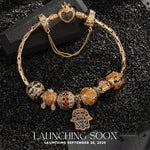 Sterling Silver Whimsical Pumpkin Journey Charms Bracelet Set With Enamel In 14K Gold Plated (Includes bracelet and all charms shown)