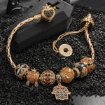 Sterling Silver Whimsical Pumpkin Journey Charms Bracelet Set With Enamel In 14K Gold Plated (Includes bracelet and all charms shown)