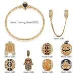 Sterling Silver Whimsical Pumpkin Journey Charms Bracelet Set With Enamel In 14K Gold Plated (Includes bracelet and all charms shown)