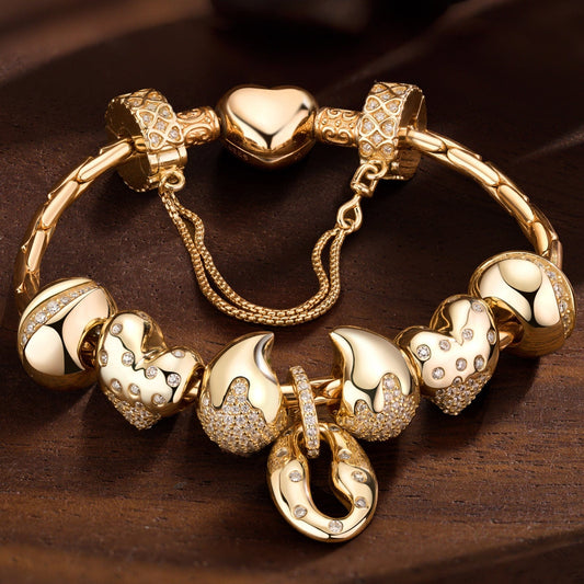 gona- Sterling Silver Parisian Pause Charms Bracelet Set In 14K Gold Plated (Includes bracelet and all charms shown)