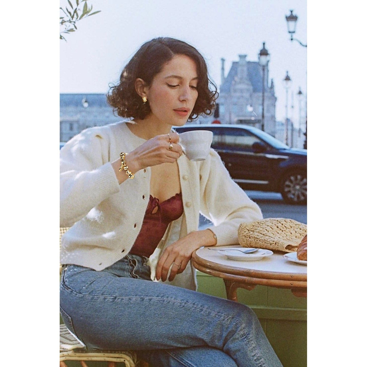 Parisian Pause Tarnish-resistant Silver Charms Bracelet Set In 14K Gold Plated (Includes bracelet and all charms shown)