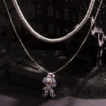 Sterling Silver Trickster's Masquerade Charms Necklace Set With Enamel In White Gold Plated