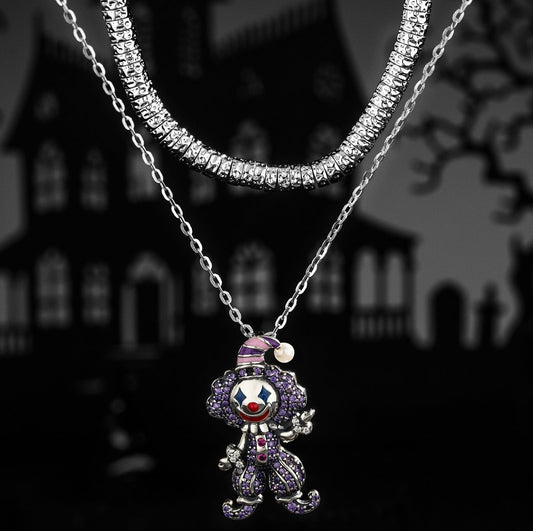 gona- Sterling Silver Trickster's Masquerade Charms Necklace Set With Enamel In White Gold Plated