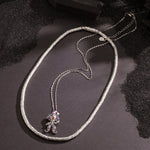 Sterling Silver Trickster's Masquerade Charms Necklace Set With Enamel In White Gold Plated