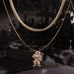 Sterling Silver Trickster's Masquerade Charms Necklace Set With Enamel In 14K Gold Plated