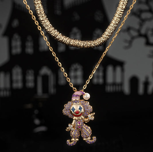 gona- Sterling Silver Trickster's Masquerade Charms Necklace Set With Enamel In 14K Gold Plated