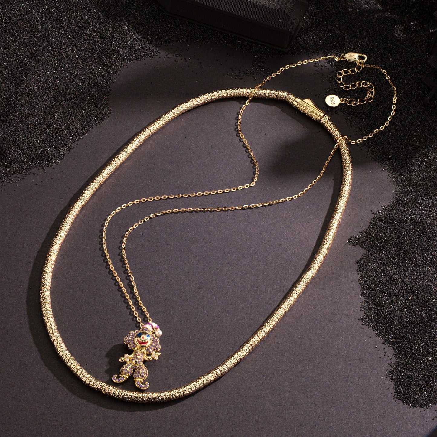 Sterling Silver Trickster's Masquerade Charms Necklace Set With Enamel In 14K Gold Plated