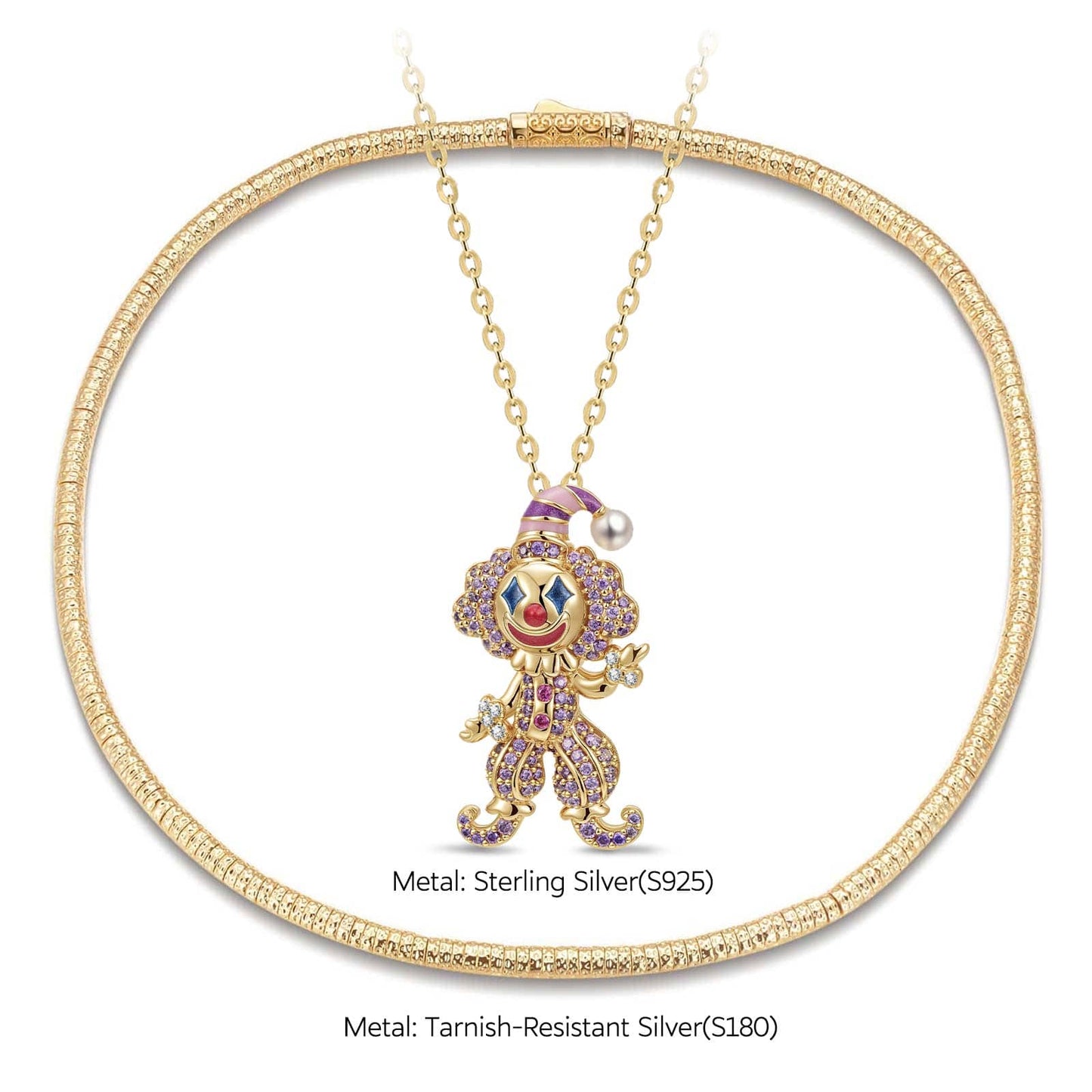 Sterling Silver Trickster's Masquerade Charms Necklace Set With Enamel In 14K Gold Plated