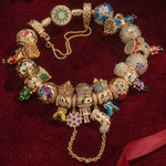 Sterling Silver Regal Festivities Charms Bracelet Set With Enamel In 14K Gold Plated (Includes bracelet and all charms shown)