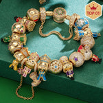 Sterling Silver Regal Festivities Charms Bracelet Set With Enamel In 14K Gold Plated (Includes bracelet and all charms shown)