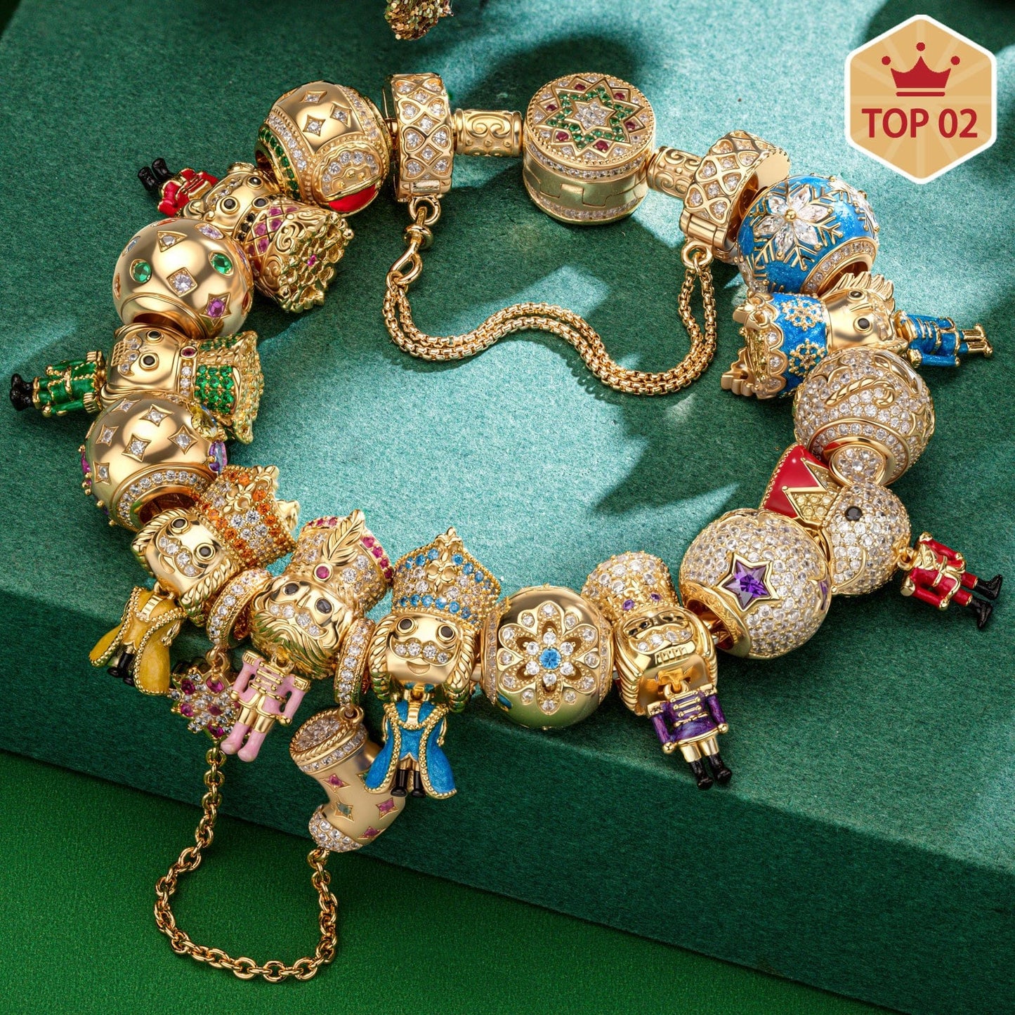 Sterling Silver Regal Festivities Charms Bracelet Set With Enamel In 14K Gold Plated (Includes bracelet and all charms shown)