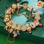 Sterling Silver Regal Festivities Charms Bracelet Set With Enamel In 14K Gold Plated (Includes bracelet and all charms shown)