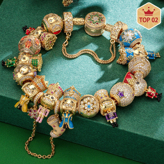 gona- Sterling Silver Regal Festivities Charms Bracelet Set With Enamel In 14K Gold Plated (Includes bracelet and all charms shown)