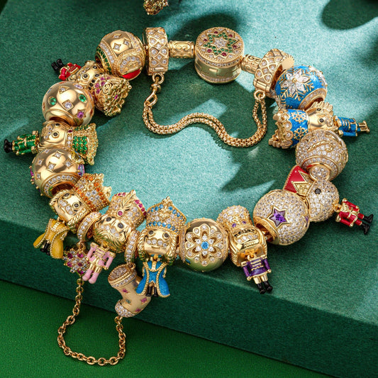 gona- Sterling Silver Regal Festivities Charms Bracelet Set With Enamel In 14K Gold Plated (Includes bracelet and all charms shown)