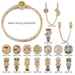 Sterling Silver Regal Festivities Charms Bracelet Set With Enamel In 14K Gold Plated (Includes bracelet and all charms shown)