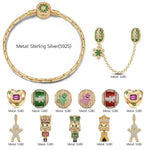 Sterling Silver Christmas Sweet Brigade Charms Bracelet Set With Enamel In 14K Gold Plated (Includes bracelet and all charms shown)
