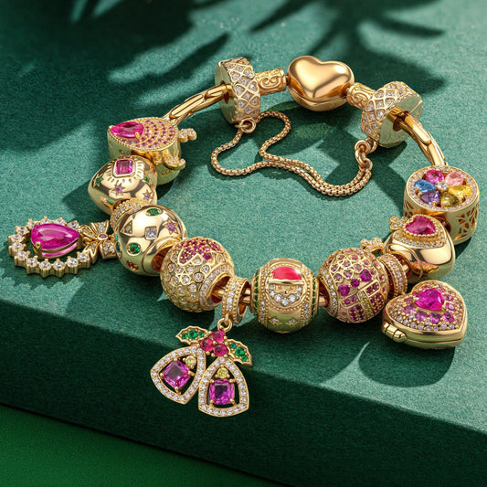 gona- Christmas Sale Limited Special - Sterling Silver Christmas Gift Harmony Charms Bracelet Set In 14K Gold Plated (Includes bracelet and all charms shown)
