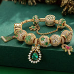 Sterling Silver Merry Gathering Charms Bracelet Set With Enamel In 14K Gold Plated (Includes bracelet and all charms shown)